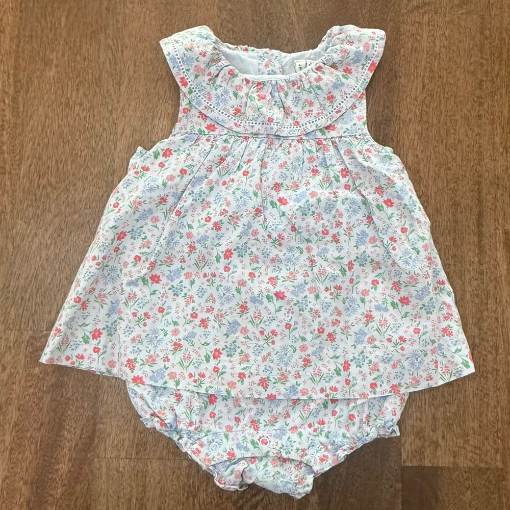 Janie and Jack Baby Girls Floral Ruffle Collar Dress Set Bloomers 6-12 Months